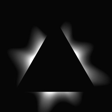 Üçgen çerçeveyi gradyanla aydınlat. Siyah arkaplanda beyaz üçgen neon pankartı var. Vektör illüstrasyonu