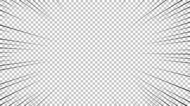 Şeffaf arkaplanda siyah çizgileri olan çizgi roman sayfası. Patlama ışınları desenli şablon dokuyu etkiler. Vektör illüstrasyonu