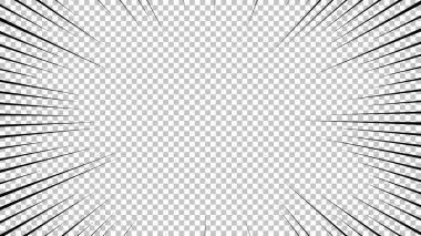 Şeffaf arkaplanda siyah çizgileri olan çizgi roman sayfası. Patlama ışınları desenli şablon dokuyu etkiler. Vektör illüstrasyonu