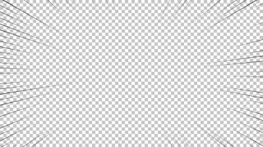 Şeffaf arkaplanda siyah çizgileri olan çizgi roman sayfası. Patlama ışınları desenli şablon dokuyu etkiler. Vektör illüstrasyonu