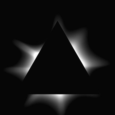 Üçgen çerçeveyi gradyanla aydınlat. Siyah arkaplanda beyaz üçgen neon pankartı var. Vektör illüstrasyonu