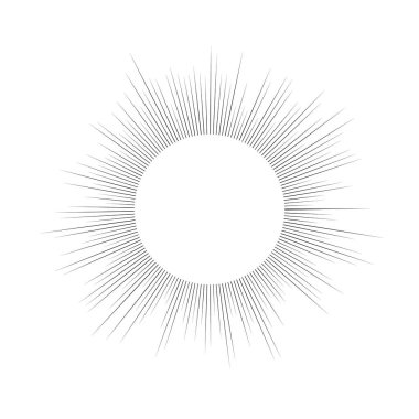 Güneş sembolü. Beyaz arka planda siyah güneş ışınları. Vektör illüstrasyonu