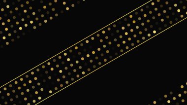 Soyut altın çizgileri ve parlak noktaları olan gösterişli, koyu bir arka plan. Işıldayan pırıltılı arkaplan. Modern şablonlar için şık ve zarif bir tasarım. Vektör illüstrasyonu