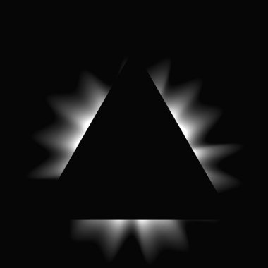 Üçgen çerçeveyi gradyanla aydınlat. Siyah arkaplanda beyaz üçgen neon pankartı var. Vektör illüstrasyonu