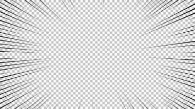 Şeffaf arkaplanda siyah çizgileri olan çizgi roman sayfası. Patlama ışınları desenli şablon dokuyu etkiler. Vektör illüstrasyonu