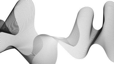 Beyaz zemin üzerinde gri dalga gradyan çizgileri olan soyut arkaplan. Modern teknoloji arka planı, dalga tasarımı. Vektör illüstrasyonu