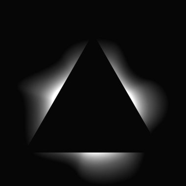 Üçgen çerçeveyi gradyanla aydınlat. Siyah arkaplanda beyaz üçgen neon pankartı var. Vektör illüstrasyonu