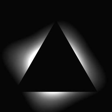 Üçgen çerçeveyi gradyanla aydınlat. Siyah arkaplanda beyaz üçgen neon pankartı var. Vektör illüstrasyonu