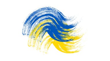 Grunge tarzında Ukrayna ulusal bayrağı. Ukrayna 'nın fırça darbesi bayrağıyla boyanmış. Vektör illüstrasyonu