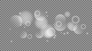 Bokeh şeffaf arkaplanda daireler çiziyor. Beyaz parlayan toz, parlayan ışıltı ve bokeh ışıkları. Vektör illüstrasyonu