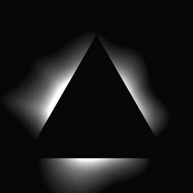 Üçgen çerçeveyi gradyanla aydınlat. Siyah arkaplanda beyaz üçgen neon pankartı var. Vektör illüstrasyonu