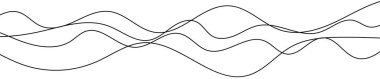 İnce kıvrımlı dalgalı çizgiler. Beyaz arka planda dört siyah dalgalı çizgi. Vektör illüstrasyonu