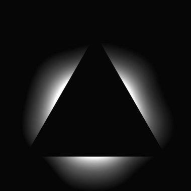 Üçgen çerçeveyi gradyanla aydınlat. Siyah arkaplanda beyaz üçgen neon pankartı var. Vektör illüstrasyonu