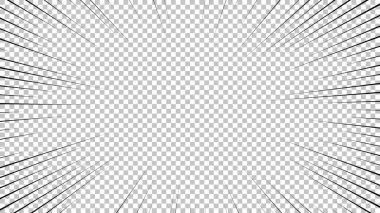 Şeffaf arkaplanda siyah çizgileri olan çizgi roman sayfası. Patlama ışınları desenli şablon dokuyu etkiler. Vektör illüstrasyonu