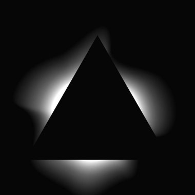 Üçgen çerçeveyi gradyanla aydınlat. Siyah arkaplanda beyaz üçgen neon pankartı var. Vektör illüstrasyonu