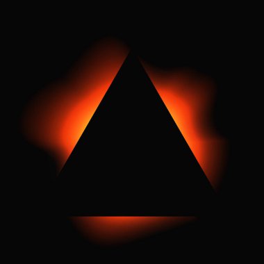 Üçgen çerçeveyi gradyanla aydınlat. Siyah arkaplanda kırmızı üçgen neon pankart var. Vektör illüstrasyonu