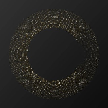 Soyut altın parlayan yarım tonlu noktalı arkaplan. Daire şeklinde altın parıltı deseni. Yarım ton noktalarını çember yapın. Vektör illüstrasyonu