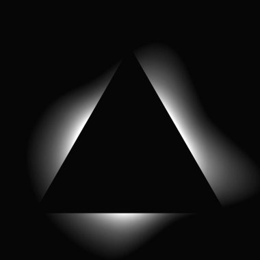 Üçgen çerçeveyi gradyanla aydınlat. Siyah arkaplanda beyaz üçgen neon pankartı var. Vektör illüstrasyonu