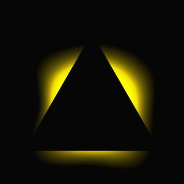 Üçgen çerçeveyi gradyanla aydınlat. Sarı üçgen neon pankartı siyah arkaplanda izole edilmiş. Vektör illüstrasyonu