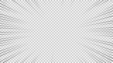 Şeffaf arkaplanda siyah çizgileri olan çizgi roman sayfası. Patlama ışınları desenli şablon dokuyu etkiler. Vektör illüstrasyonu