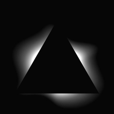 Üçgen çerçeveyi gradyanla aydınlat. Siyah arkaplanda beyaz üçgen neon pankartı var. Vektör illüstrasyonu