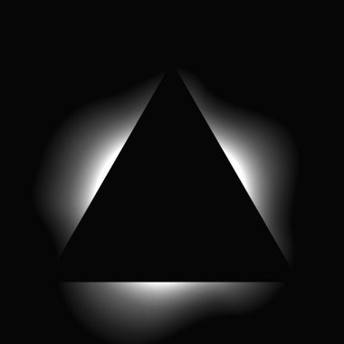 Üçgen çerçeveyi gradyanla aydınlat. Siyah arkaplanda beyaz üçgen neon pankartı var. Vektör illüstrasyonu