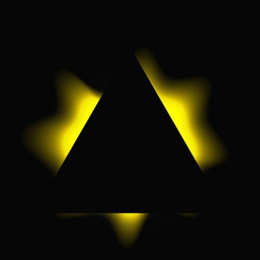 Üçgen çerçeveyi gradyanla aydınlat. Sarı üçgen neon pankartı siyah arkaplanda izole edilmiş. Vektör illüstrasyonu