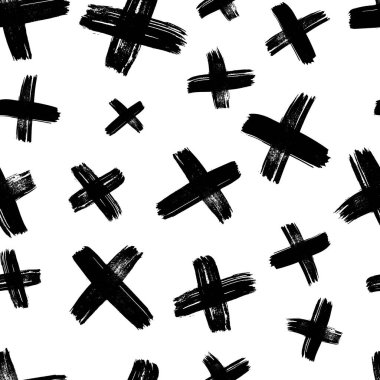 Elle çizilmiş çapraz sembollü kusursuz desen. Beyaz arka planda siyah çizim işareti. Vektör illüstrasyonu