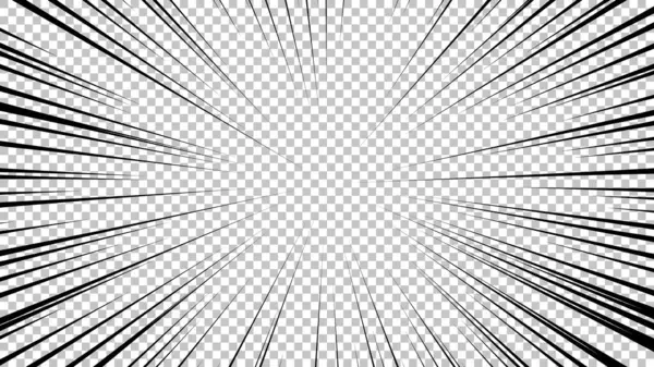 Şeffaf arkaplanda siyah çizgileri olan çizgi roman sayfası. Patlama ışınları desenli şablon dokuyu etkiler. Vektör illüstrasyonu