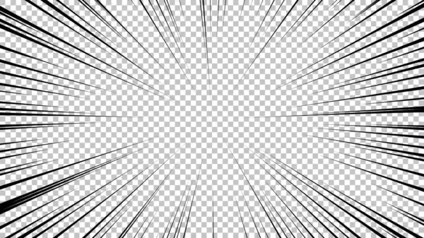 Şeffaf arkaplanda siyah çizgileri olan çizgi roman sayfası. Patlama ışınları desenli şablon dokuyu etkiler. Vektör illüstrasyonu