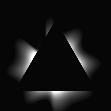 Üçgen çerçeveyi gradyanla aydınlat. Siyah arkaplanda beyaz üçgen neon pankartı var. Vektör illüstrasyonu