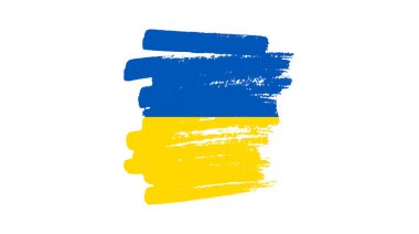 Grunge tarzında Ukrayna ulusal bayrağı. Ukrayna 'nın fırça darbesi bayrağıyla boyanmış. Vektör illüstrasyonu