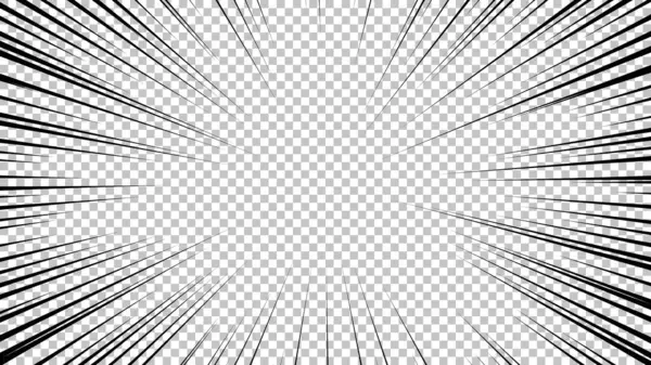 Şeffaf arkaplanda siyah çizgileri olan çizgi roman sayfası. Patlama ışınları desenli şablon dokuyu etkiler. Vektör illüstrasyonu