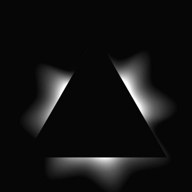 Üçgen çerçeveyi gradyanla aydınlat. Siyah arkaplanda beyaz üçgen neon pankartı var. Vektör illüstrasyonu