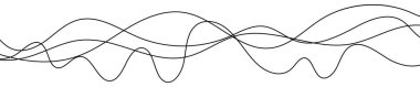 İnce kıvrımlı dalgalı çizgiler. Beyaz arka planda dört siyah dalgalı çizgi. Vektör illüstrasyonu