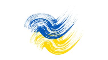 Grunge tarzında Ukrayna ulusal bayrağı. Ukrayna 'nın fırça darbesi bayrağıyla boyanmış. Vektör illüstrasyonu