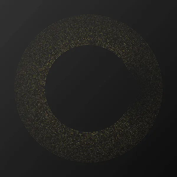 Soyut altın parlayan yarım tonlu noktalı arkaplan. Daire şeklinde altın parıltı deseni. Yarım ton noktalarını çember yapın. Vektör illüstrasyonu