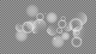 Bokeh şeffaf arkaplanda daireler çiziyor. Beyaz parlayan toz, parlayan ışıltı ve bokeh ışıkları. Vektör illüstrasyonu