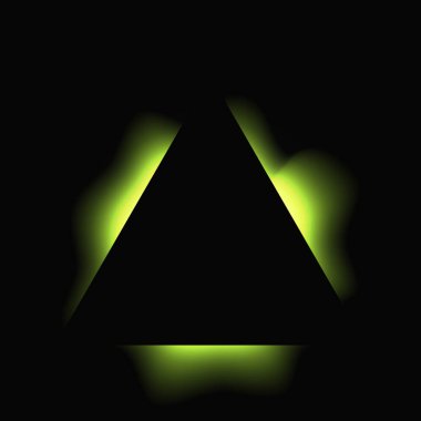 Üçgen çerçeveyi gradyanla aydınlat. Siyah arkaplanda yeşil üçgen neon pankartı var. Vektör illüstrasyonu