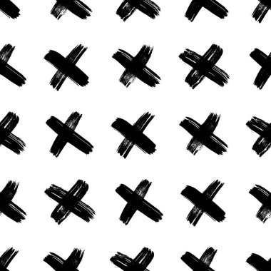 Elle çizilmiş çapraz sembollü kusursuz desen. Beyaz arka planda siyah çizim işareti. Vektör illüstrasyonu