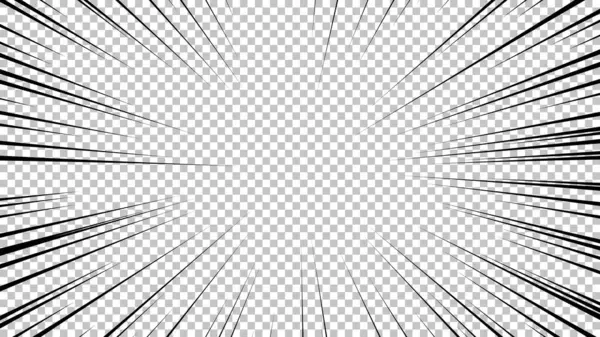 Şeffaf arkaplanda siyah çizgileri olan çizgi roman sayfası. Patlama ışınları desenli şablon dokuyu etkiler. Vektör illüstrasyonu