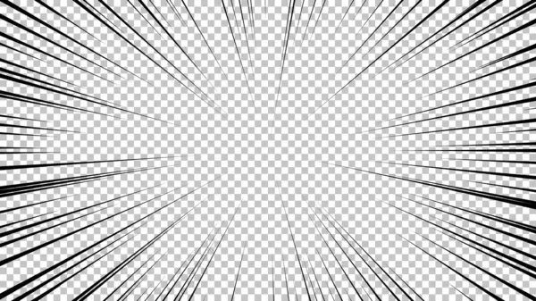 Şeffaf arkaplanda siyah çizgileri olan çizgi roman sayfası. Patlama ışınları desenli şablon dokuyu etkiler. Vektör illüstrasyonu