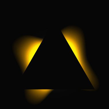 Üçgen çerçeveyi gradyanla aydınlat. Sarı üçgen neon pankartı siyah arkaplanda izole edilmiş. Vektör illüstrasyonu