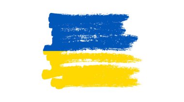 Grunge tarzında Ukrayna ulusal bayrağı. Ukrayna 'nın fırça darbesi bayrağıyla boyanmış. Vektör illüstrasyonu