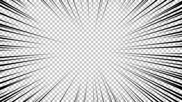 Şeffaf arkaplanda siyah çizgileri olan çizgi roman sayfası. Patlama ışınları desenli şablon dokuyu etkiler. Vektör illüstrasyonu