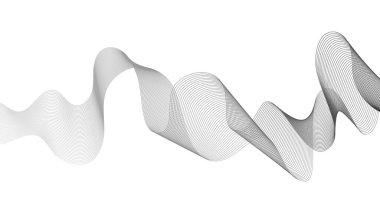 Beyaz zemin üzerinde gri dalga gradyan çizgileri olan soyut arkaplan. Modern teknoloji arka planı, dalga tasarımı. Vektör illüstrasyonu