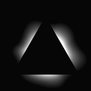 Üçgen çerçeveyi gradyanla aydınlat. Siyah arkaplanda beyaz üçgen neon pankartı var. Vektör illüstrasyonu