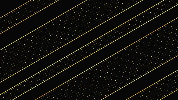 Soyut altın çizgileri ve parlak noktaları olan gösterişli, koyu bir arka plan. Işıldayan pırıltılı arkaplan. Modern şablonlar için şık ve zarif bir tasarım. Vektör illüstrasyonu