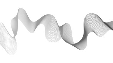 Beyaz zemin üzerinde gri dalga gradyan çizgileri olan soyut arkaplan. Modern teknoloji arka planı, dalga tasarımı. Vektör illüstrasyonu