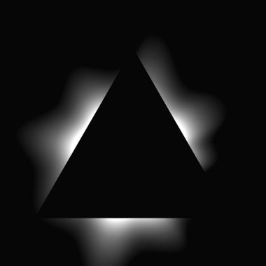 Üçgen çerçeveyi gradyanla aydınlat. Siyah arkaplanda beyaz üçgen neon pankartı var. Vektör illüstrasyonu